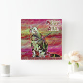 Zilver Tabby Kat Vierkante Klok (Huis)