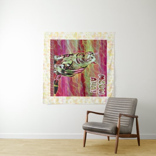Zilver Tabby Kat Wandkleed (In Situ (horizontaal))
