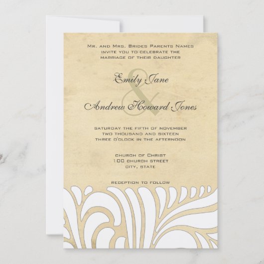 Zilver & Tan Swirl Patroon Bruiloft uitnodiging (Voorkant)