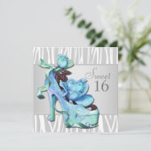 Zilver Teal Blauw Zebra Sweet 16 Verjaardagsfeestj Kaart (Staand voorkant)