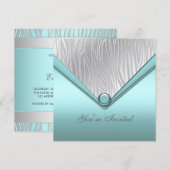 Zilver Teal Blauwe Partij Kaart (Voorkant / Achterkant)