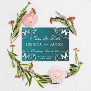 Zilver & Teal Filigraat Uitgesneden Luxe Lijst Tro Save The Date
