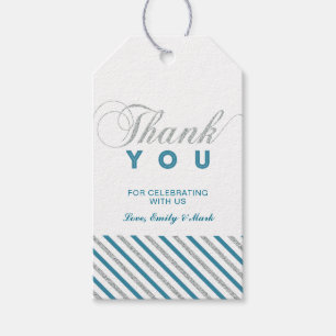 Zilver & Teal   Moderne bedankkaartjes voor feestg Cadeaulabel