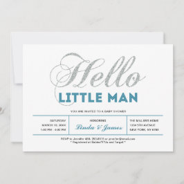 Zilver, Teal | Moderne typografie jongens babyshow Kaart