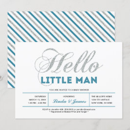 Zilver, Teal | Moderne typografie jongens babyshow Kaart