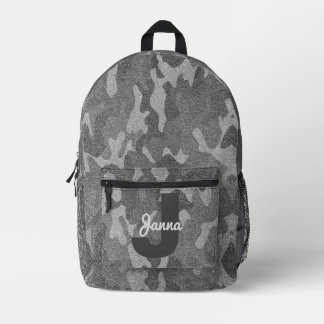 Zilver & Tin Camouflage Glitter Monogram Bedrukte Rugzak