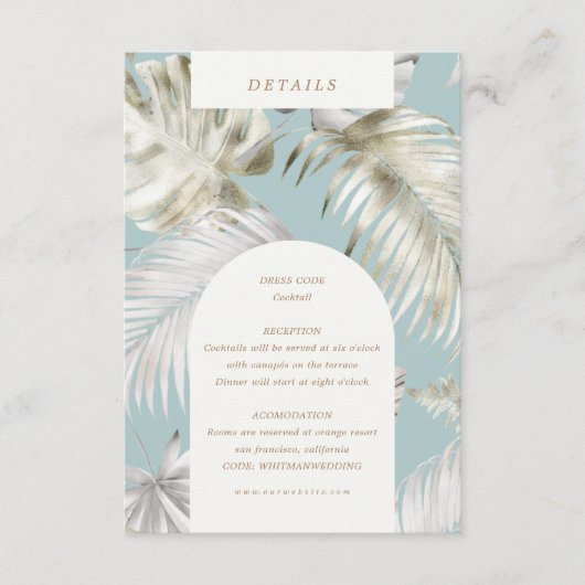Zilver Tropisch gebladerte Receptie Details Informatiekaartje (Voorkant)