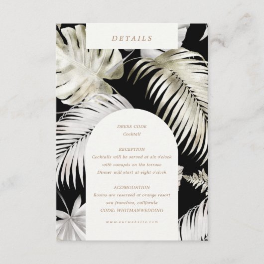 Zilver Tropisch gebladerte Receptie Details Informatiekaartje (Voorkant)