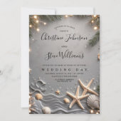 Zilver Tropisch Strand Starfish Paar Trouwen Kaart (Voorkant)