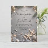 Zilver Tropisch Strand Starfish Paar Trouwen Kaart (Staand voorkant)