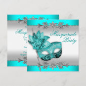 Zilver Turquoise Blauw Masquerade Party Kaart (Voorkant / Achterkant)