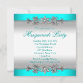 Zilver Turquoise Blauw Masquerade Party Kaart (Achterkant)
