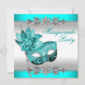 Zilver Turquoise Blauw Masquerade Party Kaart (Voorkant)