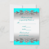 Zilver Turquoise Blue Masquerade Party RSVP (Achterkant)