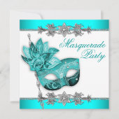 Zilver Turquoise Blue Masquerade Party Uitnodiging (Voorkant)