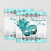 Zilver Turquoise Blue Masquerade Party Uitnodiging (Voorkant / Achterkant)