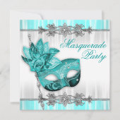 Zilver Turquoise Blue Masquerade Party Uitnodiging (Voorkant)