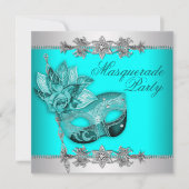 Zilver Turquoise Blue Masquerade Party Uitnodiging (Voorkant)