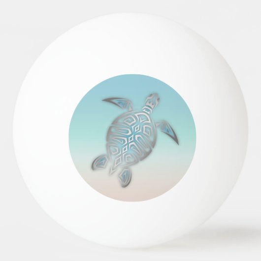 Zilver Turquoise Zeeschildpad Strand Stijl Pingpongbal (Voorkant)