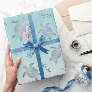 Zilver Turquoise Zeeschildpadden Aloha Kust  Cadeaupapier