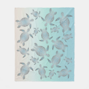 Zilver Turquoise Zeeschildpadden Patroon Kust Fleece Deken