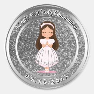 Zilver van de Heilige Communie van het meisje Ronde Sticker