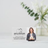 Zilver Vastgoed Logo | Makelaar Zakenvrouw Visitekaartje (Staand voorkant)