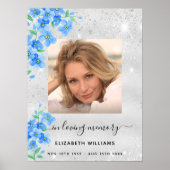 Zilver vergeet-mij-niet bloemige foto-herdenking r poster (Voorkant)