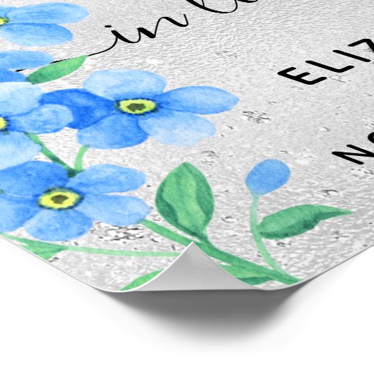 Zilver vergeet-mij-niet bloemige foto-herdenking r poster (Hoek)