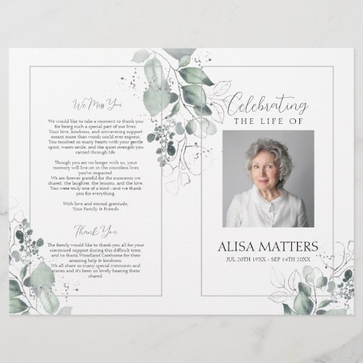 Zilver verlaat begrafenisprogramma om het leven te flyer (Voorkant)