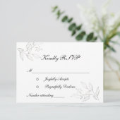 Zilver verlaat Formele Elegant Stylish Wedding RSVP Kaartje (Staand voorkant)