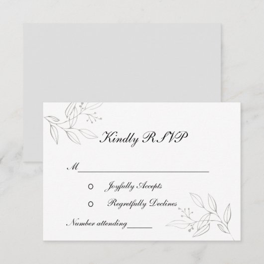 Zilver verlaat Formele Elegant Stylish Wedding RSVP Kaartje (Voorkant / Achterkant)