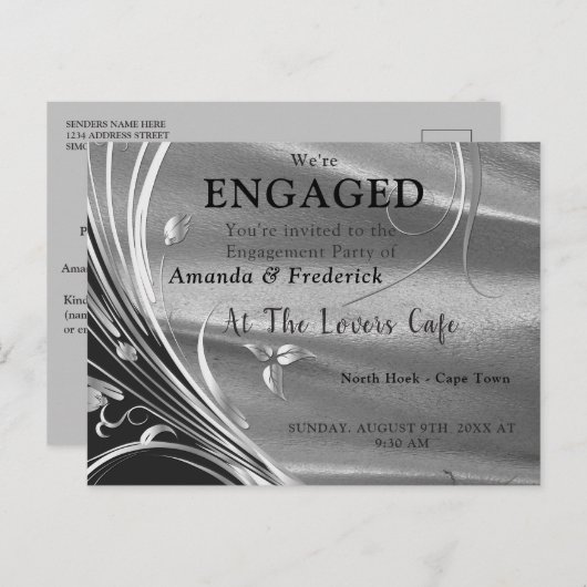 Zilver Verloving voor verzadiging en mousserend Uitnodiging Briefkaart (Voorkant / Achterkant)
