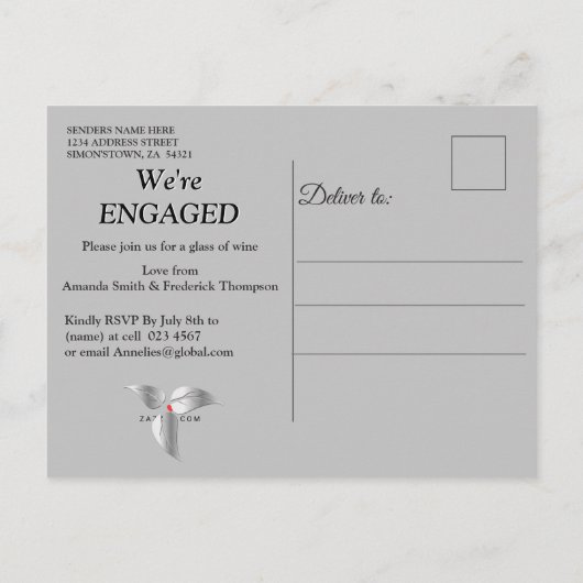 Zilver Verloving voor verzadiging en mousserend Uitnodiging Briefkaart (Achterkant)