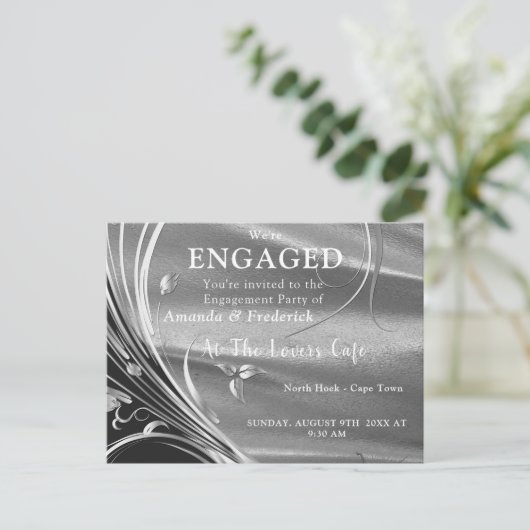 Zilver Verloving voor verzadiging en mousserend Uitnodiging Briefkaart (Staand voorkant)