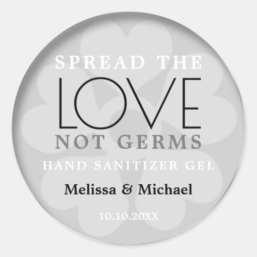 Zilver Verspreid Liefde Hand Sanitizer Bruiloft Fa Ronde Sticker (Voorkant)