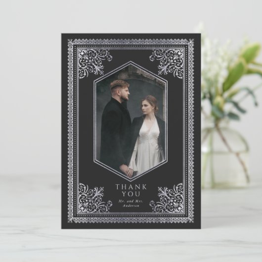 Zilver Victoriaans Trouwfoto Dank Bedankkaart (Staand voorkant)