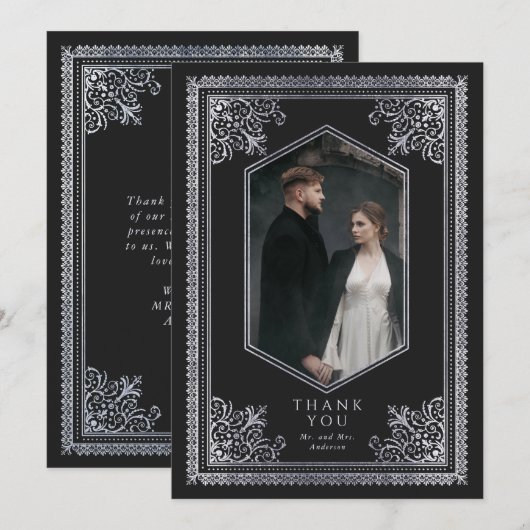  Zilver Victoriaans Trouwfoto Dank Bedankkaart (Voorkant / Achterkant)