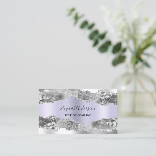 Zilver violet agaat marmer QR-code Visitekaartje (Staand voorkant)