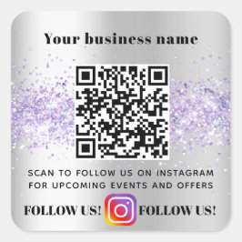 Zilver violet business QR code Instagram Vierkante Sticker
