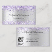 Zilver violet glitter QR code schoonheidssalon Visitekaartje (Voorkant / Achterkant)