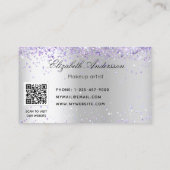 Zilver violet glitter QR code schoonheidssalon Visitekaartje (Achterkant)