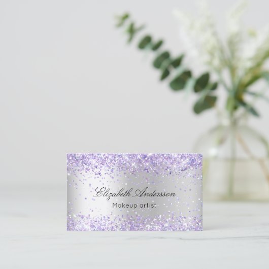 Zilver violet glitter QR code schoonheidssalon Visitekaartje (Staand voorkant)