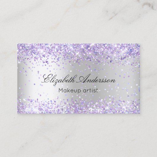 Zilver violet glitter QR code schoonheidssalon Visitekaartje (Voorkant)