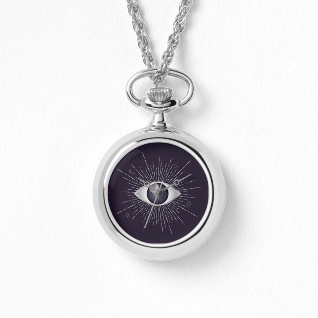 Zilver & Violet Mystic Evil Eye Nazar Mati Horloge (Voorkant)