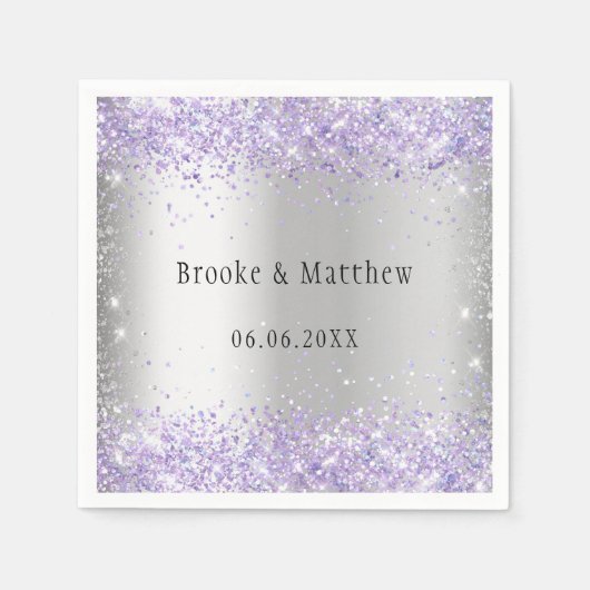 Zilver violet paars glitter elegant bruiloft servet (Voorkant)