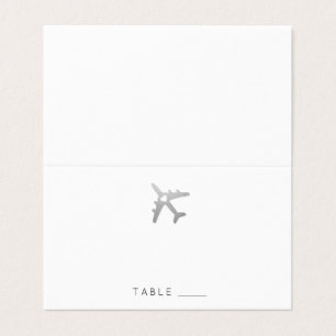 Zilver vliegtuig met Heart Travel Theme Place Card Visitekaartje