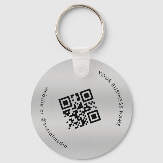 Zilver | Voeg uw aangepaste zakelijke QR-code scan Sleutelhanger (Voorkant)
