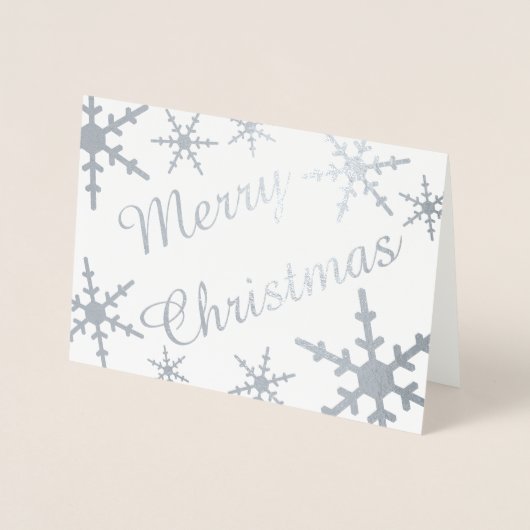 Zilver Vrolijk Kerstmis Script Sneeuwvlokken Folie Kaarten (Voorkant)