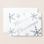 Zilver Vrolijk Kerstmis Script Sneeuwvlokken Folie Kaarten (Voorkant met envelop)